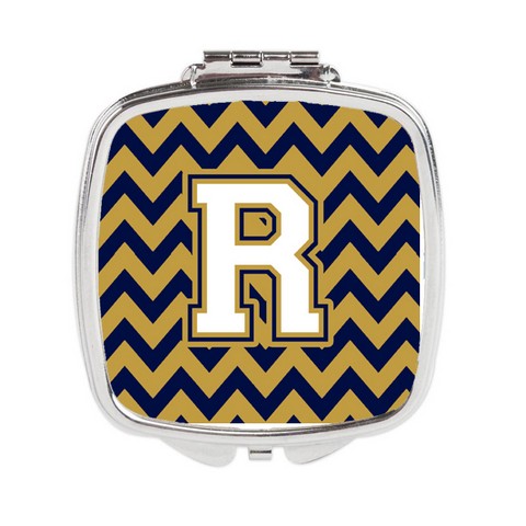 CJ1057-RSCM Letter R Chevron Navy Blue & Gold Compact Mirror