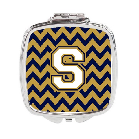 Letter S Chevron Navy Blue & Gold Compact Mirror - Navy Blue & Gold