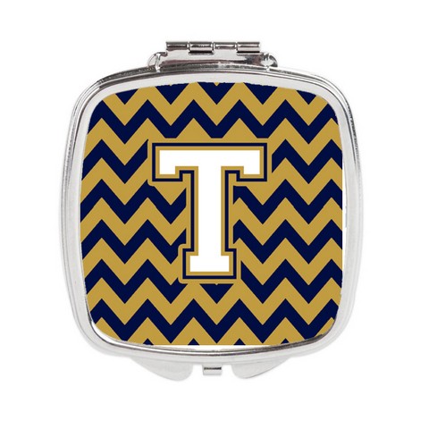 CJ1057-TSCM Letter T Chevron Navy Blue & Gold Compact Mirror
