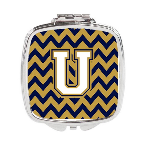 CJ1057-USCM Letter U Chevron Navy Blue & Gold Compact Mirror