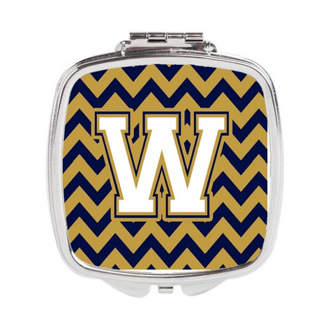 Letter W Chevron Navy Blue & Gold Compact Mirror