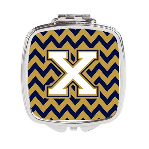CJ1057-XSCM Letter X Chevron Navy Blue & Gold Compact Mirror