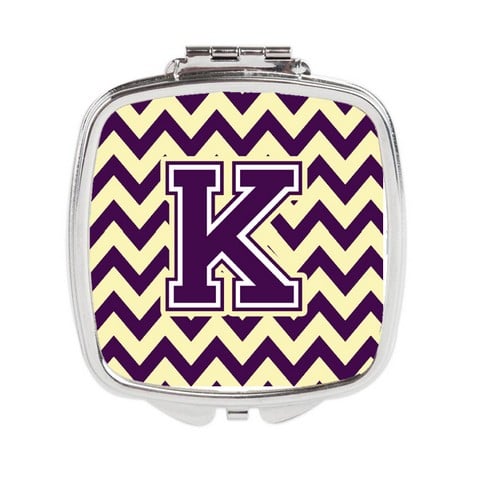 Letter K Chevron Purple & Gold Compact Mirror - Purple & Gold