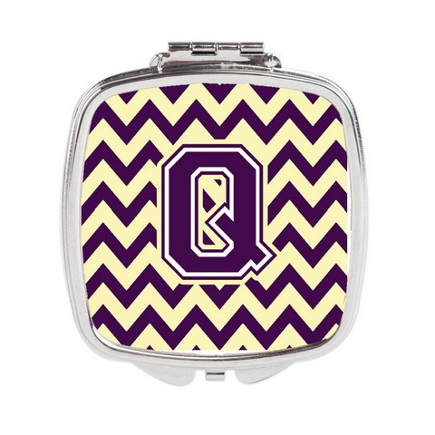 CJ1058-QSCM Letter Q Chevron Purple & Gold Compact Mirror