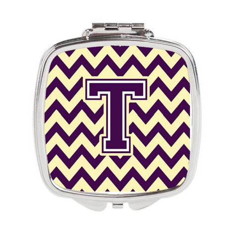 CJ1058-TSCM Letter T Chevron Purple & Gold Compact Mirror