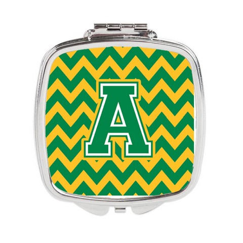 CJ1059-ASCM Letter A Chevron Green & Gold Compact Mirror