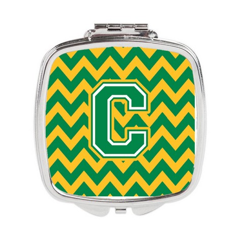 CJ1059-CSCM Letter C Chevron Green & Gold Compact Mirror