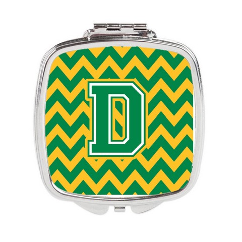 CJ1059-DSCM Letter D Chevron Green & Gold Compact Mirror