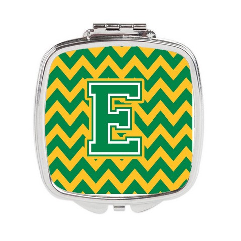CJ1059-ESCM Letter E Chevron Green & Gold Compact Mirror