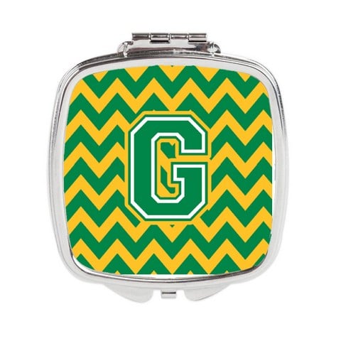 CJ1059-GSCM Letter G Chevron Green & Gold Compact Mirror