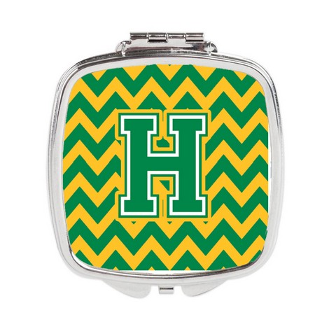 CJ1059-HSCM Letter H Chevron Green & Gold Compact Mirror
