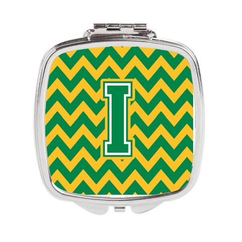 CJ1059-ISCM Letter I Chevron Green & Gold Compact Mirror