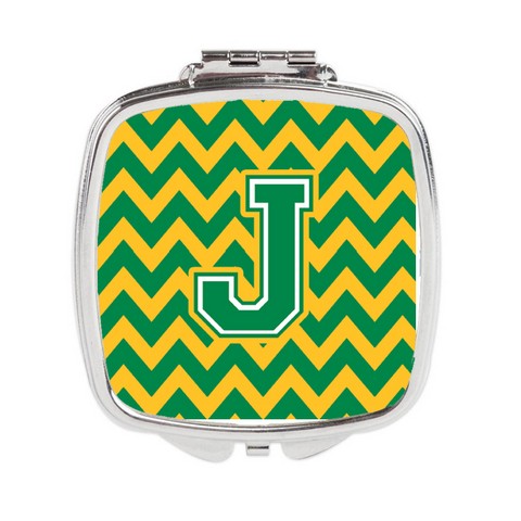 CJ1059-JSCM Letter J Chevron Green & Gold Compact Mirror
