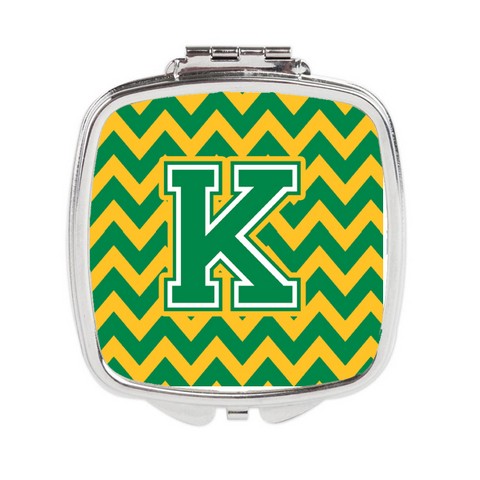 CJ1059-KSCM Letter K Chevron Green & Gold Compact Mirror