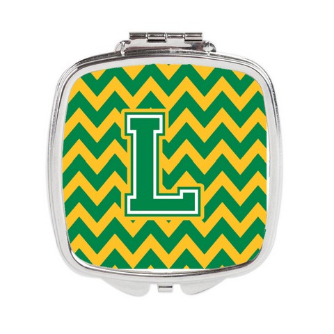 CJ1059-LSCM Letter L Chevron Green & Gold Compact Mirror
