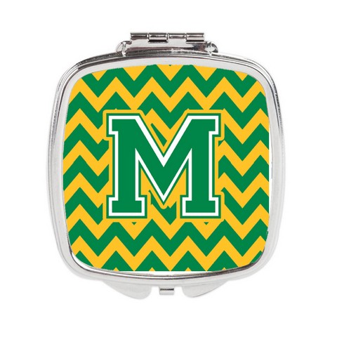 CJ1059-MSCM Letter M Chevron Green & Gold Compact Mirror