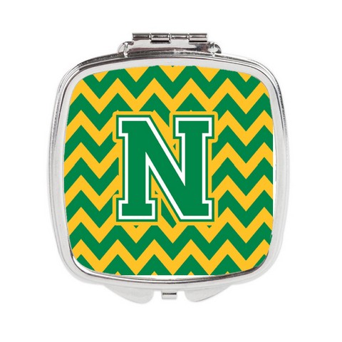 CJ1059-NSCM Letter N Chevron Green & Gold Compact Mirror