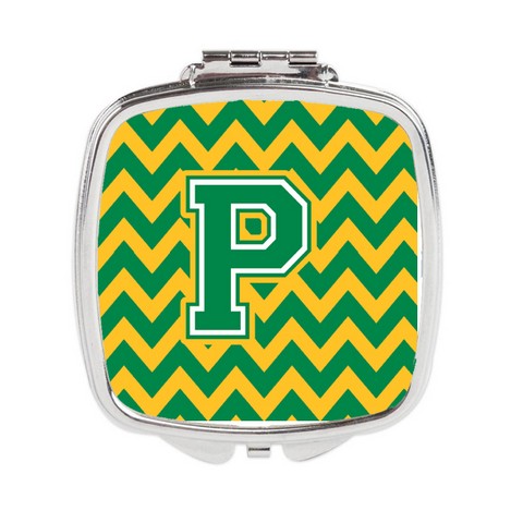 CJ1059-PSCM Letter P Chevron Green & Gold Compact Mirror