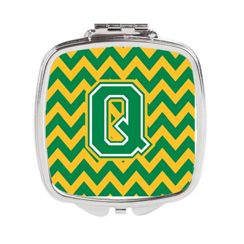 CJ1059-QSCM Letter Q Chevron Green & Gold Compact Mirror