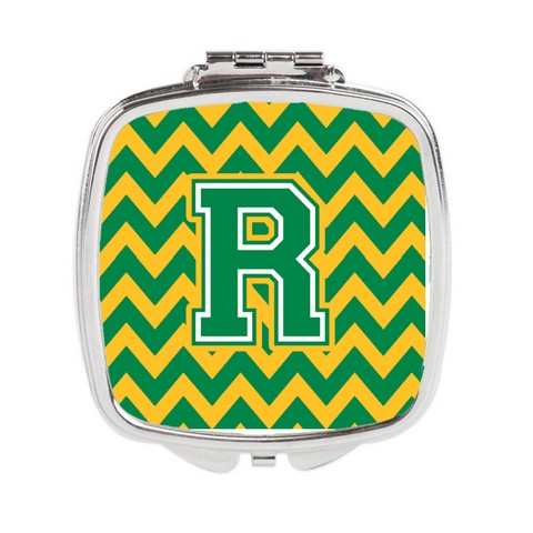 CJ1059-RSCM Letter R Chevron Green & Gold Compact Mirror