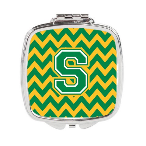 CJ1059-SSCM Letter S Chevron Green & Gold Compact Mirror