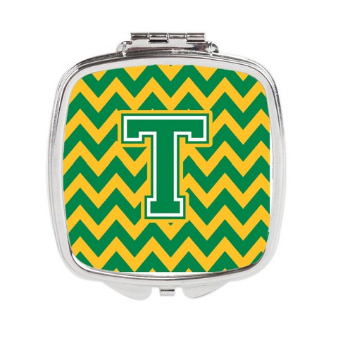 CJ1059-TSCM Letter T Chevron Green & Gold Compact Mirror