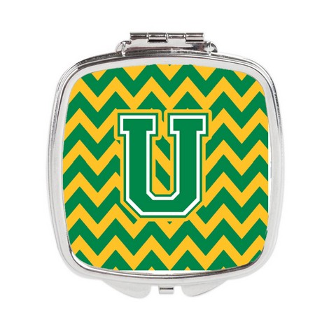 CJ1059-USCM Letter U Chevron Green & Gold Compact Mirror
