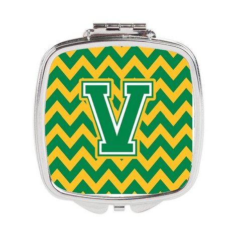 CJ1059-VSCM Letter V Chevron Green & Gold Compact Mirror