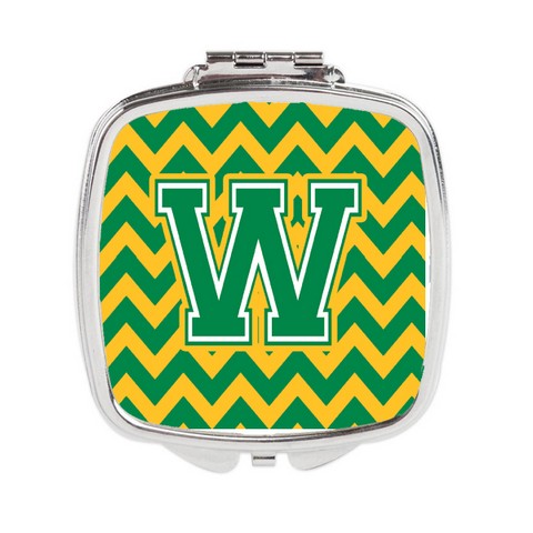 CJ1059-WSCM Letter W Chevron Green & Gold Compact Mirror