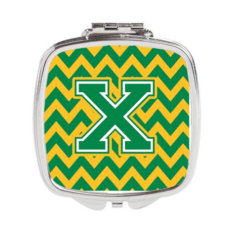 CJ1059-XSCM Letter X Chevron Green & Gold Compact Mirror