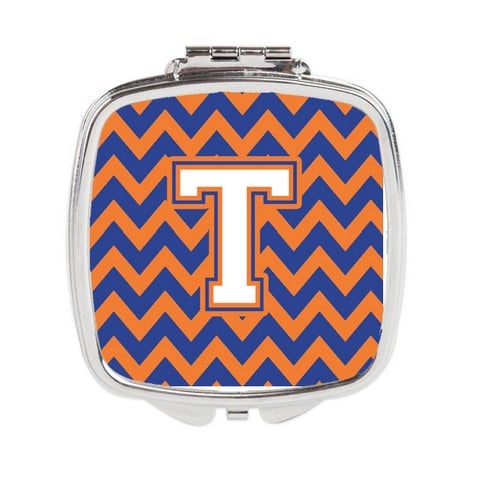 CJ1060-TSCM Letter T Chevron Blue & Orange No.3 Compact Mirror