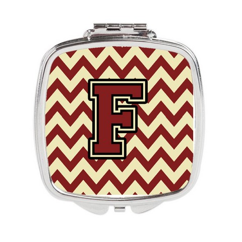 Letter F Chevron Maroon & Gold Compact Mirror - Maroon & Gold
