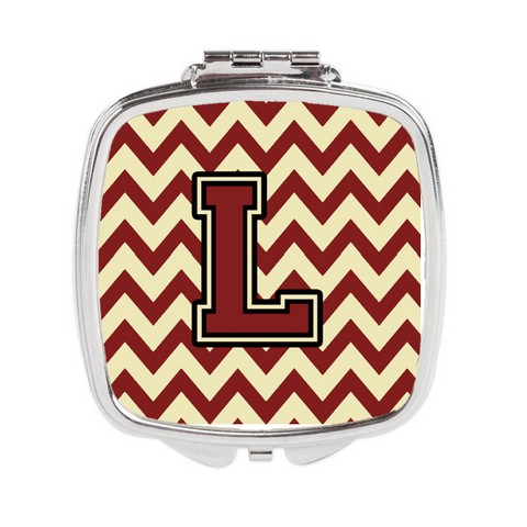 Letter L Chevron Maroon & Gold Compact Mirror - Maroon & Gold