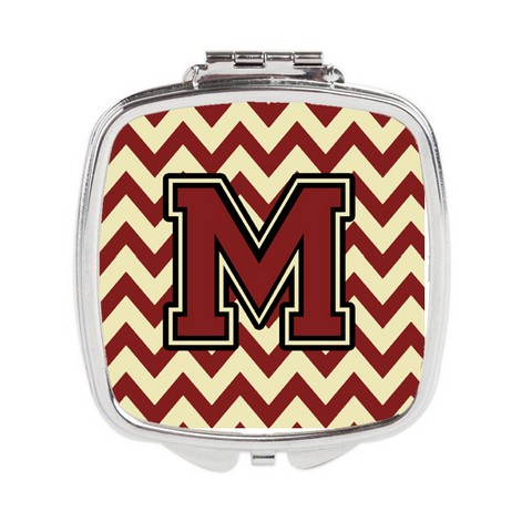 Letter M Chevron Maroon & Gold Compact Mirror