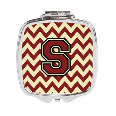 Letter S Chevron Maroon & Gold Compact Mirror - Maroon & Gold