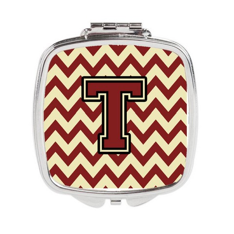 Letter T Chevron Maroon & Gold Compact Mirror - Maroon & Gold