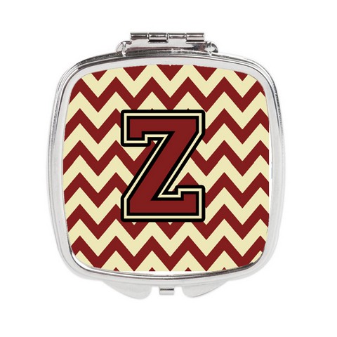 Letter Z Chevron Maroon & Gold Compact Mirror - Maroon & Gold