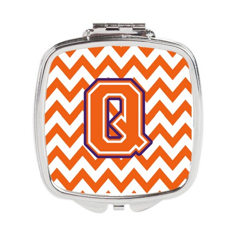 Letter Q Chevron Orange & Regalia Compact Mirror - Orange & Regalia