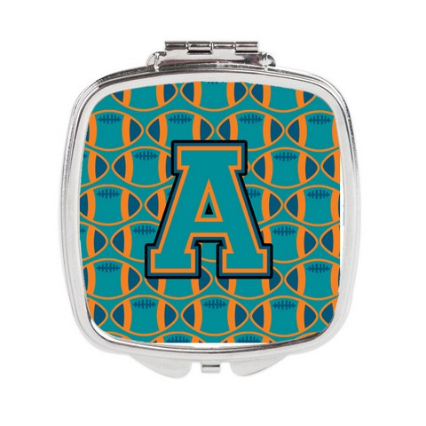 Letter A Football Aqua - Orange & Marine Blue Compact Mirror
