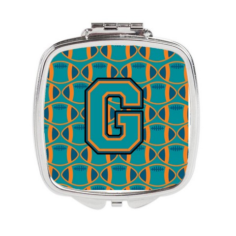 Letter G Football Aqua - Orange & Marine Blue Compact Mirror