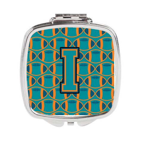 Letter I Football Aqua - Orange & Marine Blue Compact Mirror