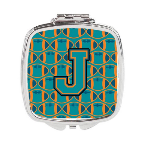 Letter J Football Aqua - Orange & Marine Blue Compact Mirror