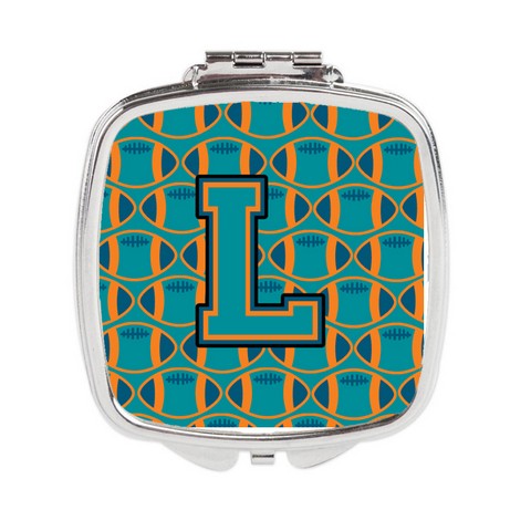 Letter L Football Aqua - Orange & Marine Blue Compact Mirror