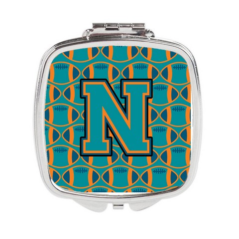 Letter N Football Aqua - Orange & Marine Blue Compact Mirror