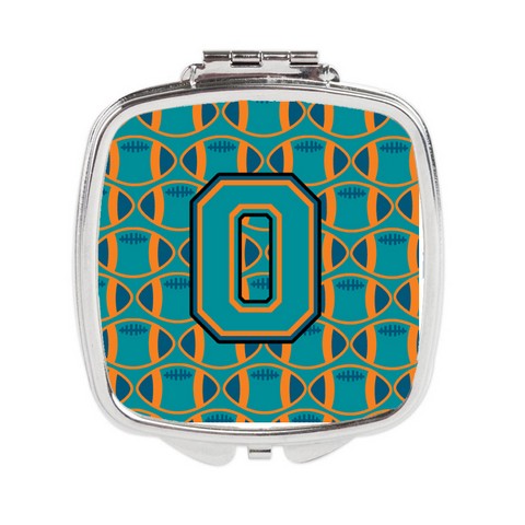 Letter O Football Aqua - Orange & Marine Blue Compact Mirror