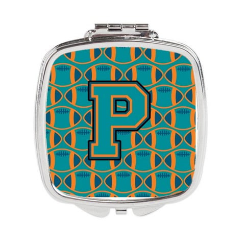 Letter P Football Aqua - Orange & Marine Blue Compact Mirror