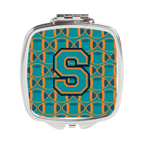 Letter S Football Aqua - Orange & Marine Blue Compact Mirror