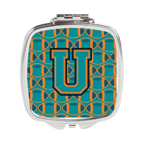 Letter U Football Aqua - Orange & Marine Blue Compact Mirror