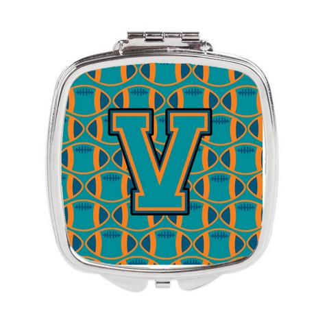 Letter V Football Aqua - Orange & Marine Blue Compact Mirror