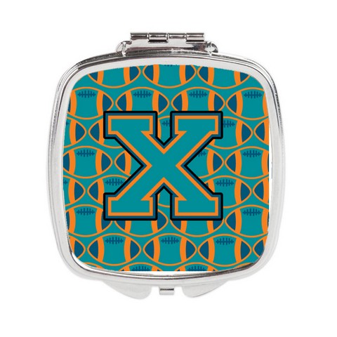 Letter X Football Aqua - Orange & Marine Blue Compact Mirror